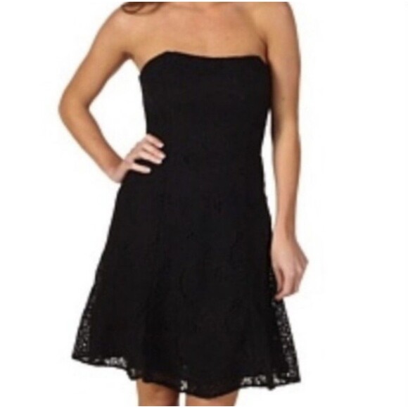 Lilly Pulitzer Vicki Eyelet Strapless Dress Black 10 - Picture 1 of 12